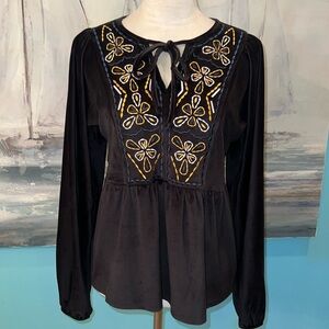 NWT Bobeau Bohemian Style Long Sleeve Blouse, Small
